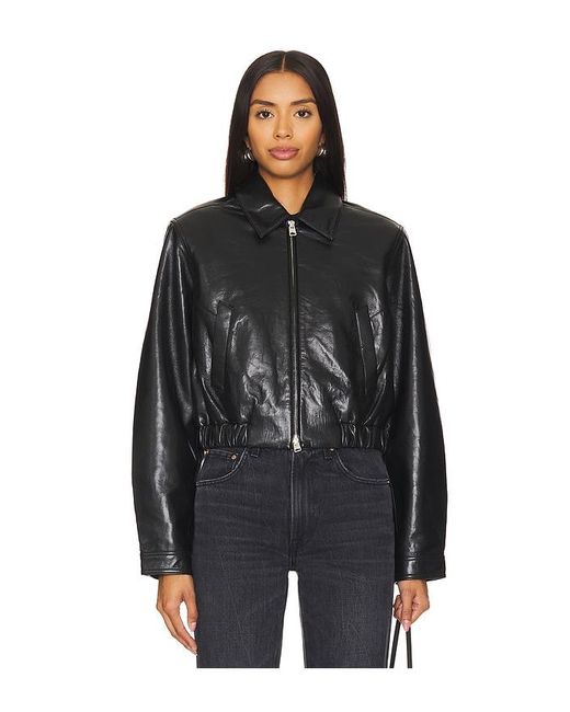 Agolde Black Cropped Leather Moto Jacket
