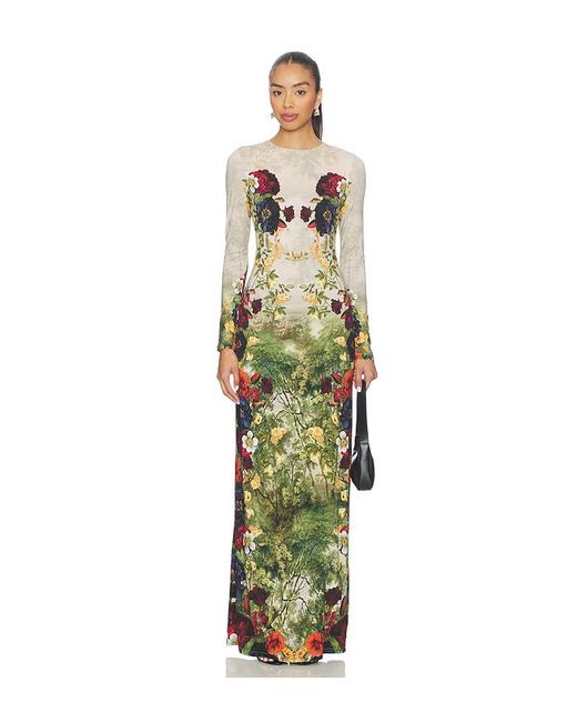Alice + Olivia Green Delora Long Sleeve Crew Neck Maxi Dress