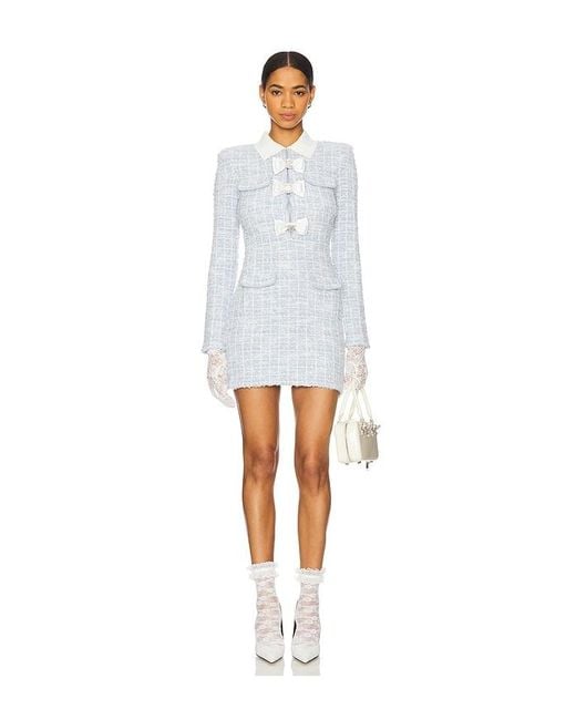 Self-Portrait White Check Collared Knit Mini Dress