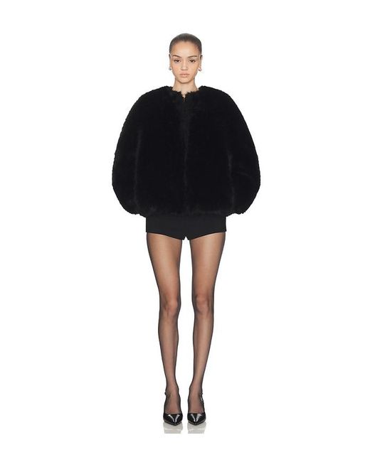 Halo Black Long Hair Faux Fur Bomber