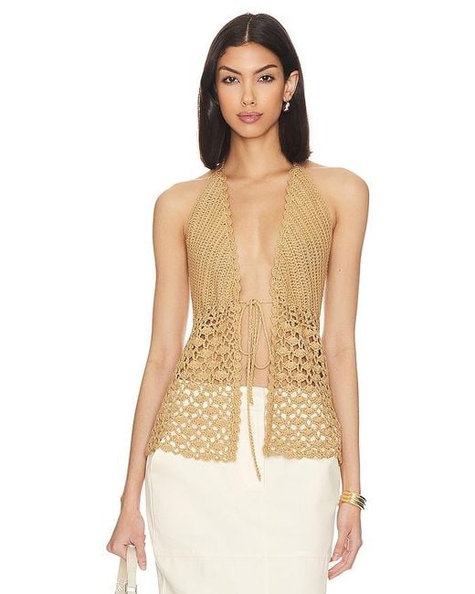 MORE TO COME Natural Alice Tie Front Top