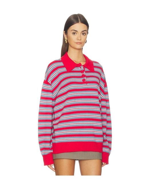 WeWoreWhat Red Henley Pull Over Sweatshirt