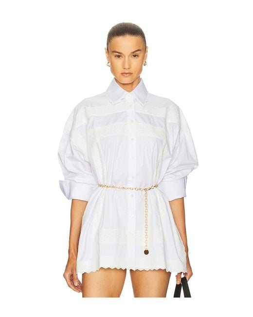 Helsa White The Summer Overshirt With Vintage Swiss Embroidery