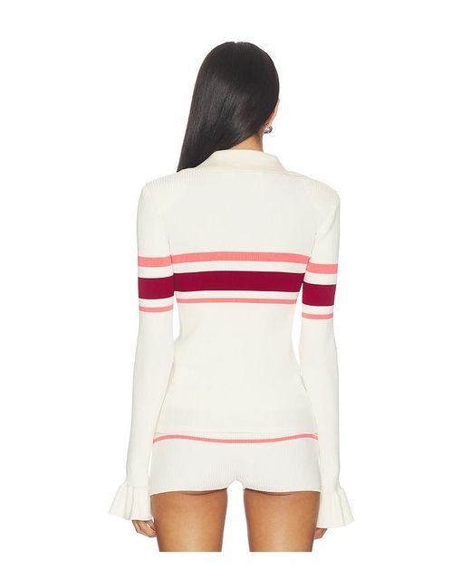 Self-Portrait Red Stripe Viscose Knit Button Top