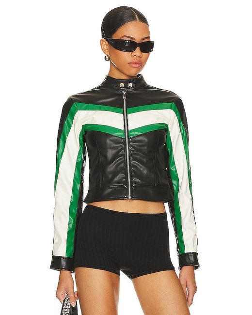 superdown Green Jackie Faux Leather Moto Jacket
