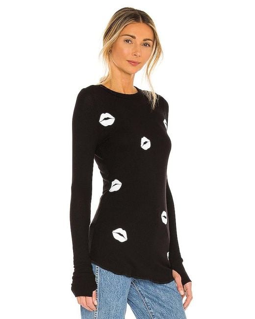 Lauren Moshi Black Mckinley All Over Lips Top