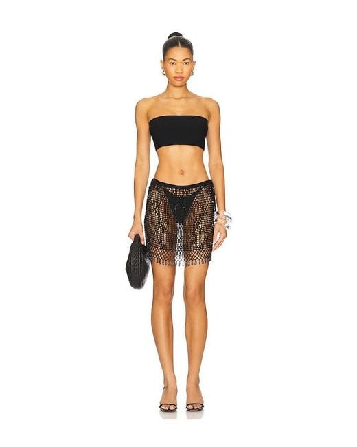 Lovers + Friends Black Breigh Beaded Crochet Mini Skirt