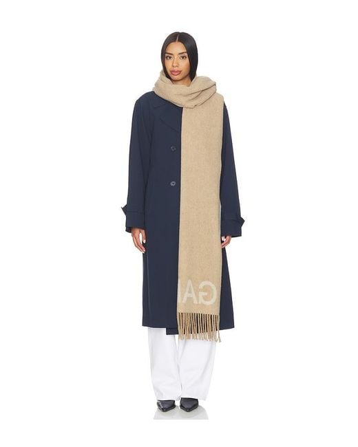 Ganni Blue Fringed Wool Scarf
