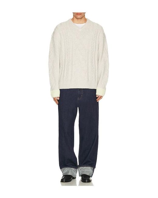 Scotch & Soda White V-Neck Chunky Cable Loose Fit Pullover for men