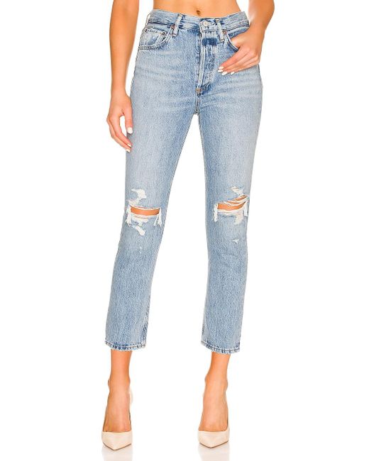 Agolde Blue Riley hohe Straight Crop Jeans