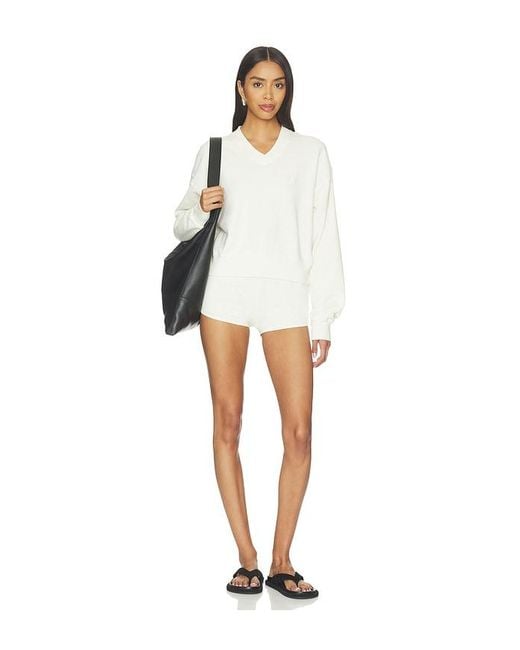 ÉTERNE White Lightweight French Terry Cropped V-Neck Sweatshirt