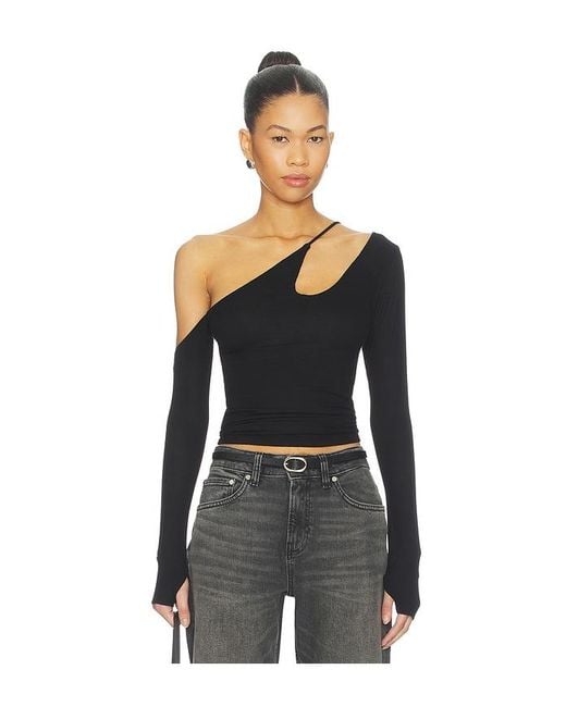Michael Lauren Black Usher Asymmetrical Longsleeve Top