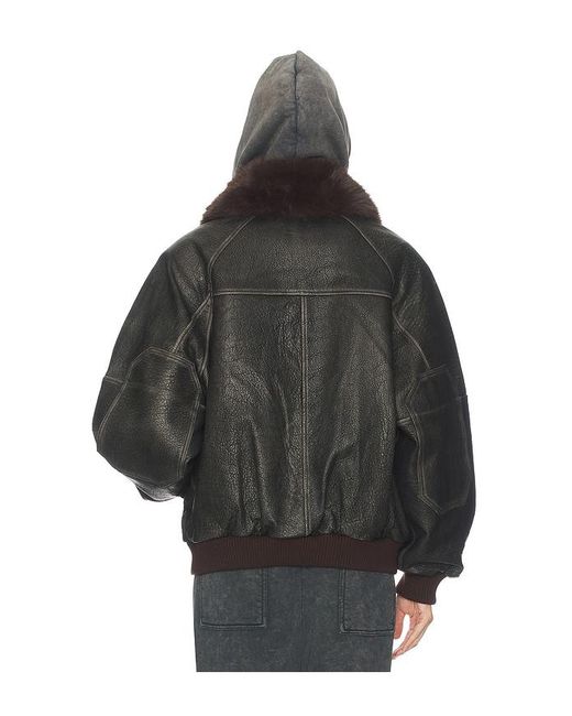Helsa Black The Oversized Leather Bomber With Faux Fur Collar