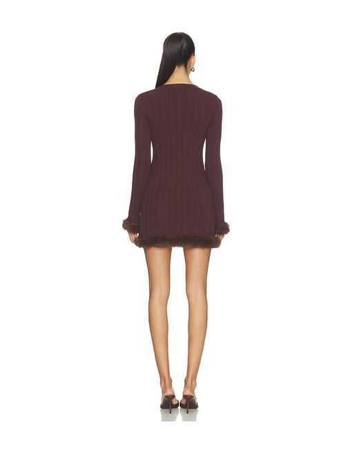 SNDY'S Red Pearse Faux Fur Mini Dress