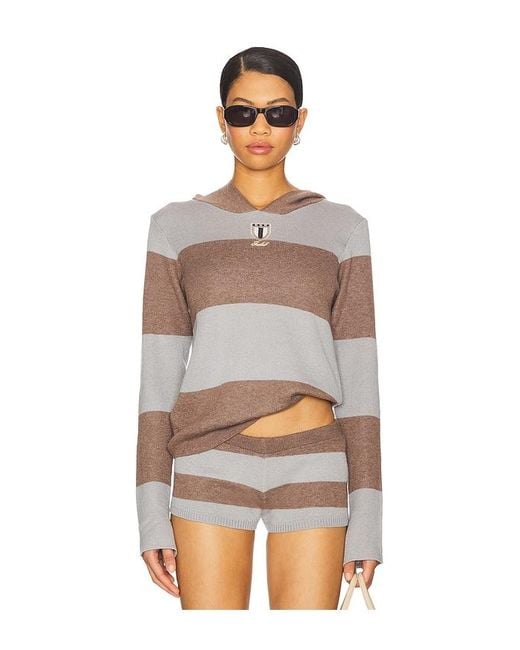 Jaded London Gray Stripe Knitted Rugby Top With Hood