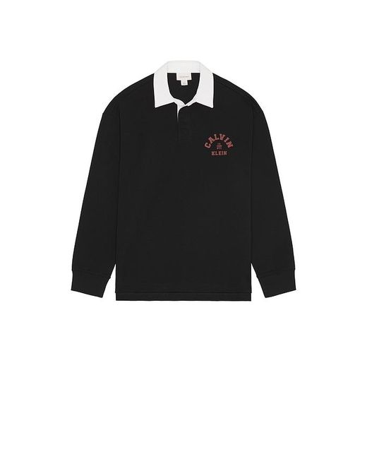 Calvin Klein Black Compact Rugby Long Sleeve Polo for men