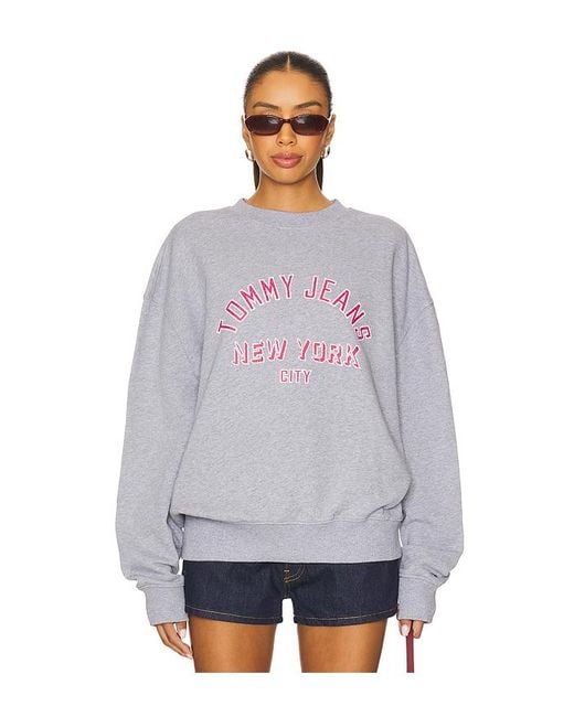 Tommy Hilfiger Purple Cropped Overdyed Varsity Crew Sweatshirt