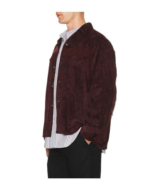 Needles Brown Fringe Open Collar Shirt Rayon Corduroy for men