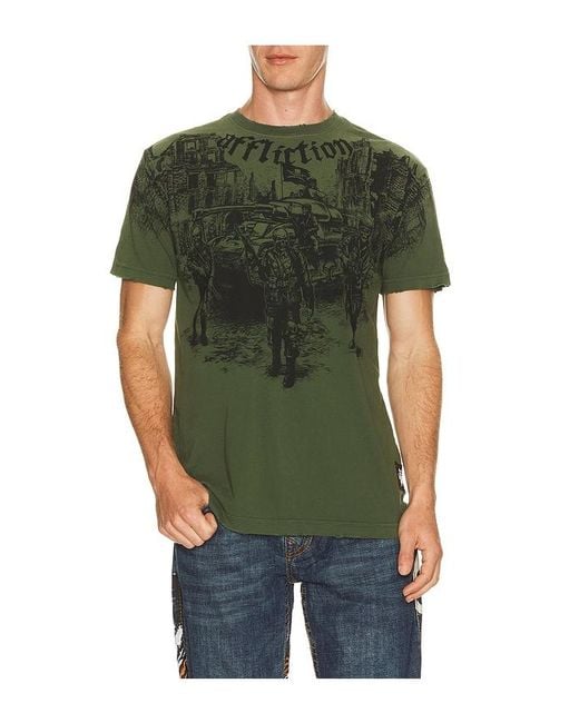 Affliction Green Ghost Army Short Sleeve Tee for men