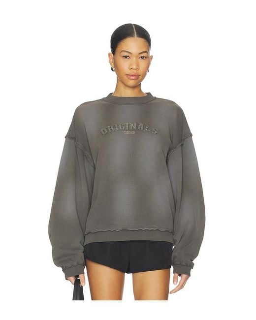 Guess Gray Boxy Crewneck Sweater for men