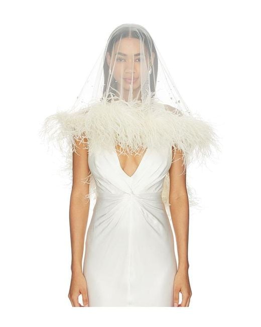 LAPOINTE White X Revolve Tulle Embroidered Short Veil With Feathers