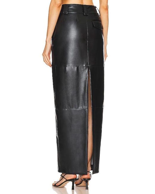 Helsa Black Faux Leather Midi Button-Flap Skirt