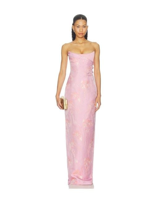 SAU LEE Pink Savie Jacquard Gown