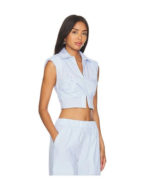 Jonathan Simkhai Blue Emie Cropped Box Sleeve Top