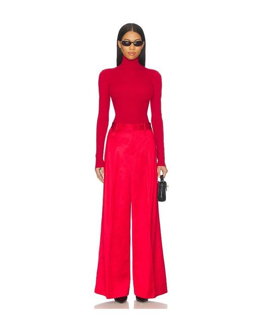 Polo Ralph Lauren Red Pleated Satin Wide Leg Pant