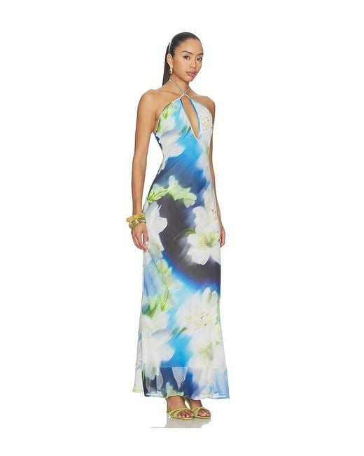 Runaway the Label Blue Mirae Cross Front Maxi Dress