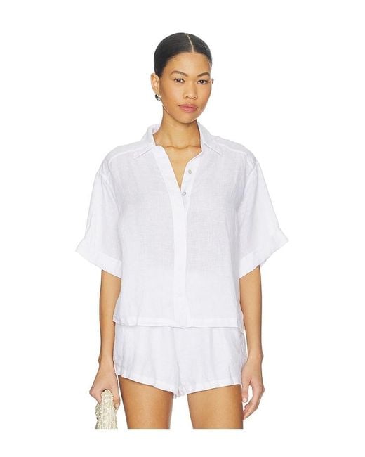 PQ Swim White Linen Button Up Top