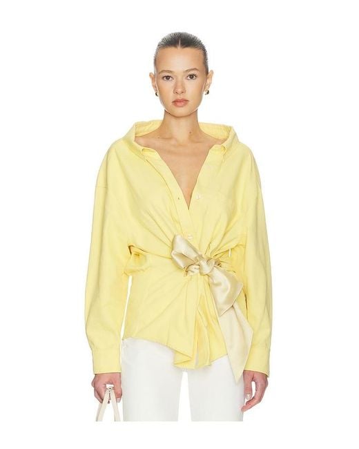 Area Yellow Satin Knot Oxford Shirt
