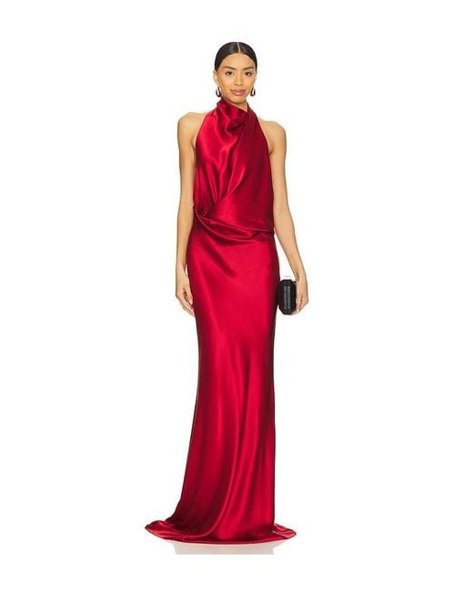 The Sei Red Halter Drape Bias Gown