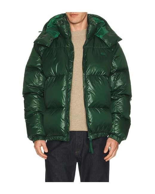 Lacoste Green Nylon Shiney Puffer Jacket for men