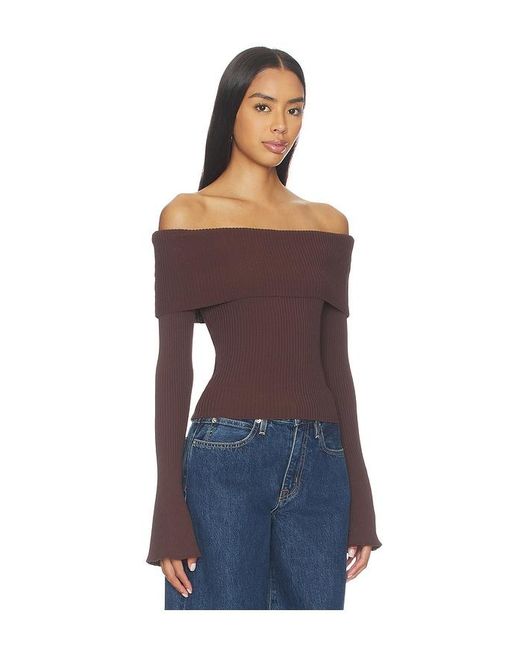 MORE TO COME Blue Candace Off Shoulder Sweater