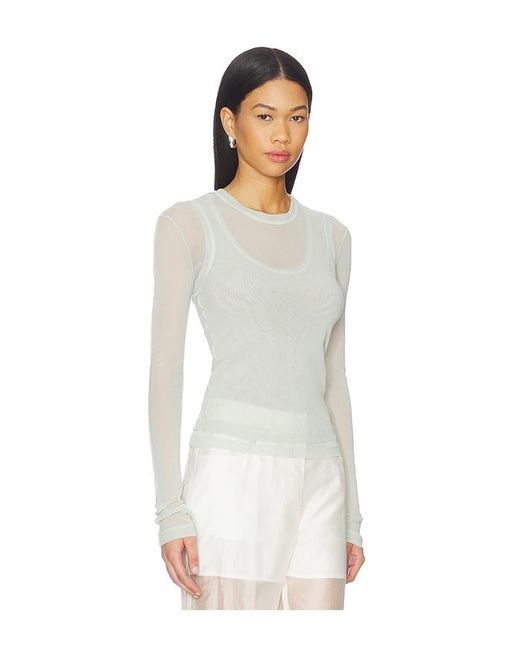 Helmut Lang White Mesh Layered Long Sleeve Top