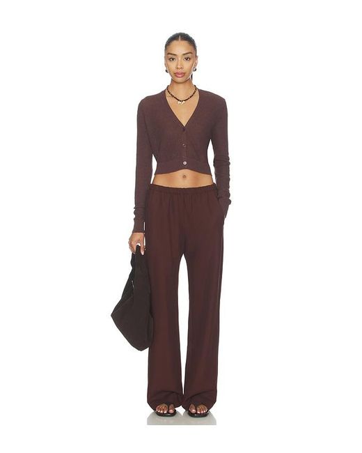 Enza Costa Red Linen Open Knit Cropped V-Neck Cardigan