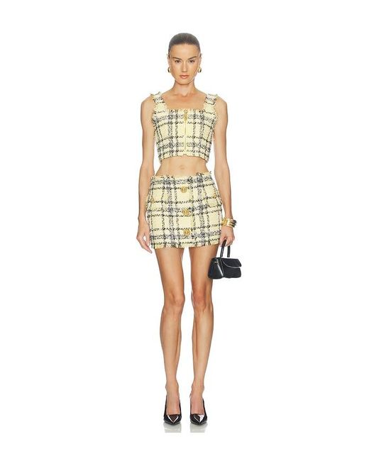 Balmain Yellow Glittered Tweed Mini Skirt In Multicolor