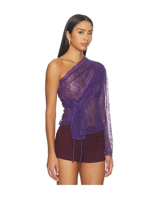 MOTHER OF ALL Purple Cora One Shoulder Lace Top