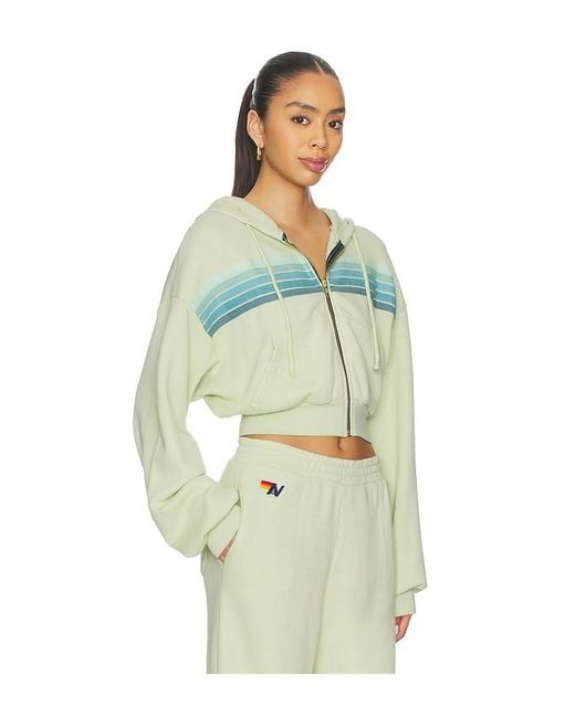 Aviator Nation Green 5 Stripe Cropped Zip Hoodie