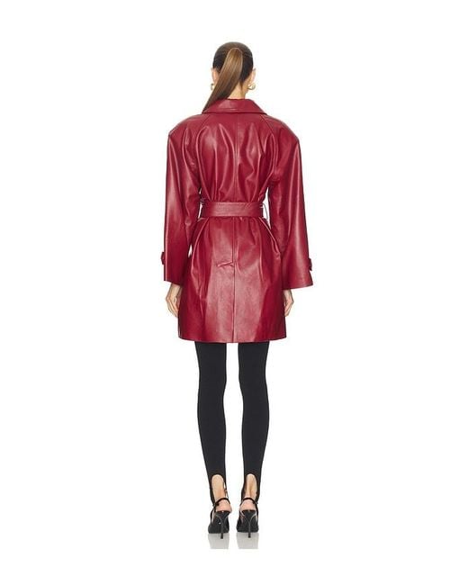 AEXAE Red Leather Padded Midi Coat