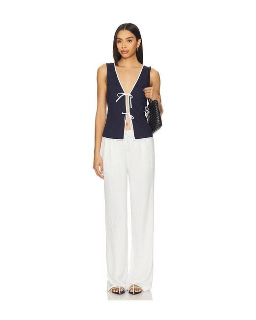 Onia Blue Air Linen Tie Front Top