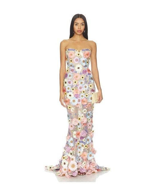 Bronx and Banco White Jasmine Floral Strapless Gown