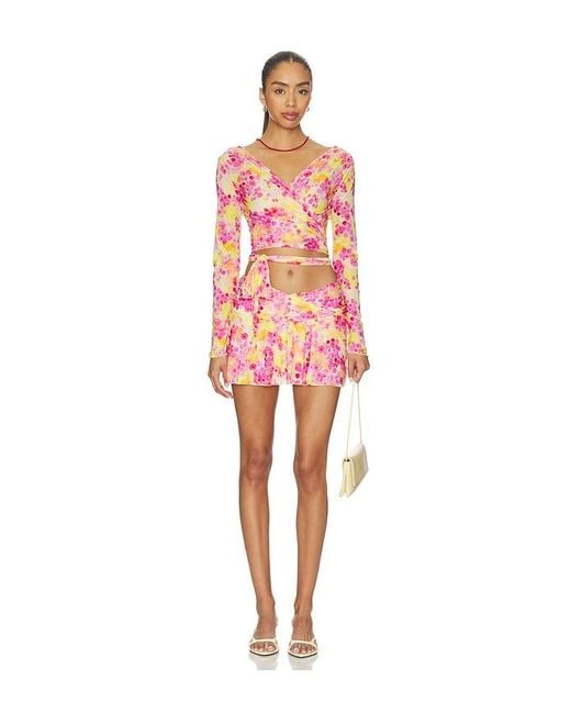 Indah Pink Leo Printed Crossover Gathered Band Mini Skirt