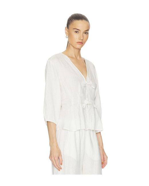 Velvet By Graham & Spencer White Martha Woven Linen Top