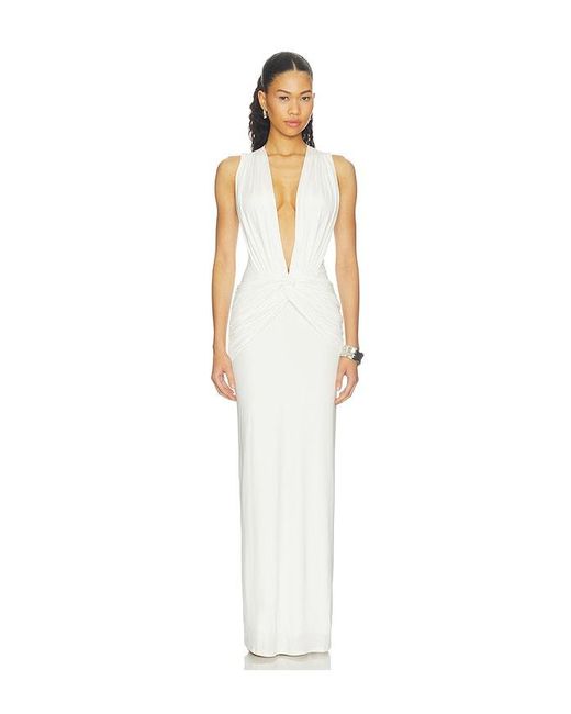 Shona Joy White Miro Sleeveless Plunged Maxi Dress