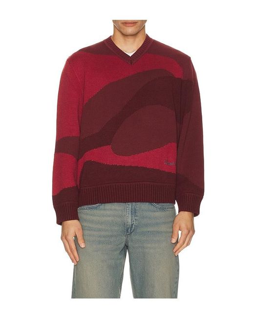 House Of Sunny Red The Landscape Oversized V-Neck Sweater for men