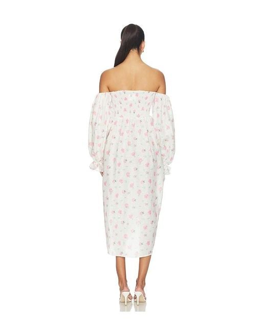 Sleeper White Atlanta Linen Dress With Rose Detail
