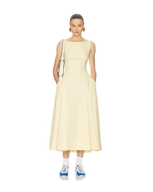 Helsa White Stretch Cotton Sateen Midi Dress