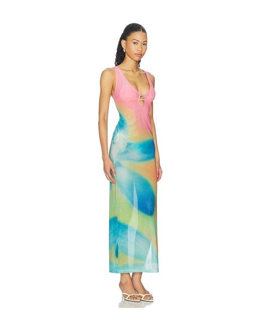 Kulani Kinis Blue Plunge Mesh Maxi Dress